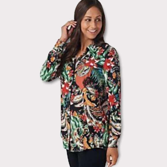 𝅺ATTITUDES by Renee Two-Print Front Pocket Shirt Floral and Paisley Print NWT - Picture 2 of 11